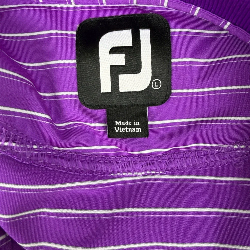 FootJoy Mens ProDry Golf Polo Shirt‎ Purple White Striped Estero CC Logo Large